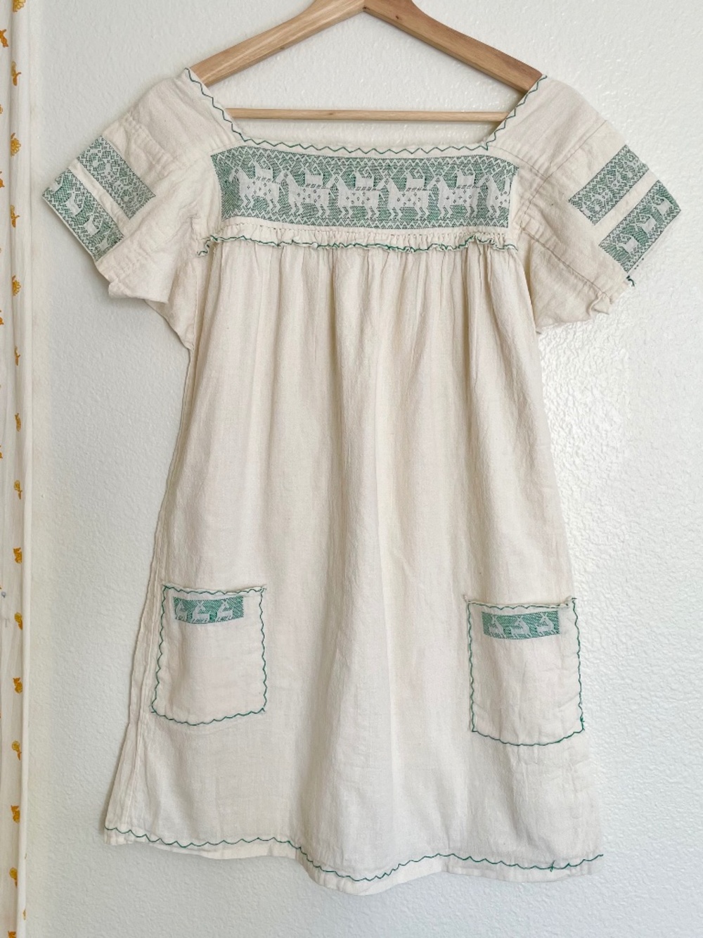 Vintage Embroidered Cotton Tunic Mini Dress Boho Cottagecore